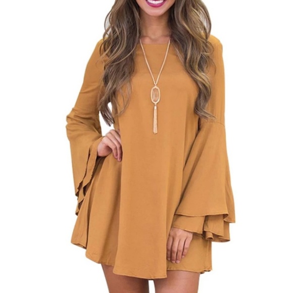 Long Sleeve Mustard Dress** - Picture 2 of 6
